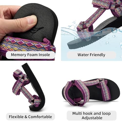 YOCCI Women's Sandals Hiking Sport Sandals with Arch Support Yoga Mat Insole Comfortable Walking Water Sandals for Beach Travel Athletic, Purple, 5.5 UK — view 5