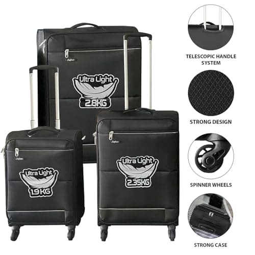 Raffinato Set of 3 Lightweight Suitcases - 20", 24", & 28" Luggage Set with 4 Spinner Wheels, Telescopic Handle, Durable Soft Shell & Spacious Interior for Travel - 3-Piece Luggage Set, Black — view 3