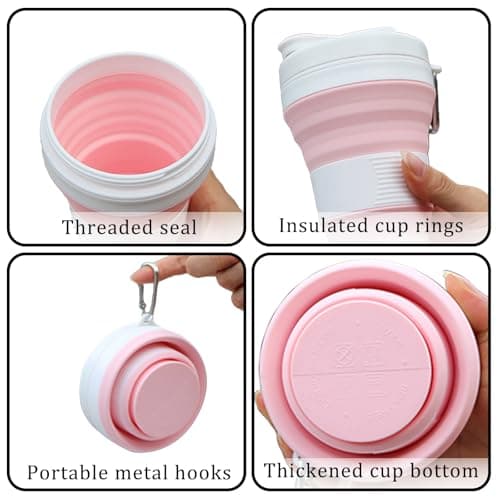 MOMAHUA 600ml/20oz Collapsible Coffee Cup with Lids,Green Silicone Portable Large Capacity Water Cups,Reusable Coffee Mug,Foldable Camping Travel Cup Fits in Your Pocket,Folding Mug Collapses to 6cm — view 4