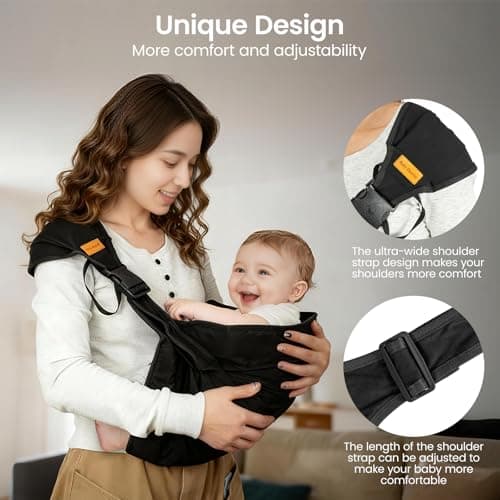 Youyijia Baby Carrier Wrap, Adjustable & Portable Sling for Newborn to Toddler (130cm-158cm), Lightweight, Hands-Free, Ergonomic Hip Seat Carrier, Compact Fold (15x13x4cm) (Style A) — view 2