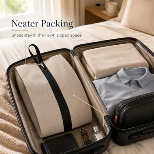 Shoe Travel Bag, Beige, 1-Pack, Full-Length Zip Closure and Carry Handle — view 4