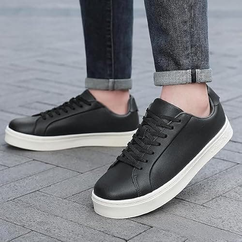 Men's Sneakers Casual Shoes Lightweight Leather White Black — view 2
