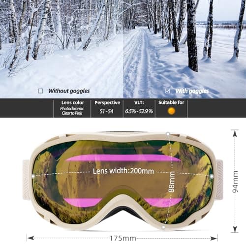 Snowledge Ski Snowboard Goggles with UV400 Protection, Skiing Snowboarding Goggles of Dual Lens with Anti Fog for Men, Women,Helmet Compatible — view 4