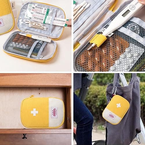 EQLEF Travel First Aid Kit First Aid Bag Empty Mini Medicine Storage Bag First Aid Pouch Small Medical Bag for Car Hiking Camping Outdoor Activities (Yellow) — view 2