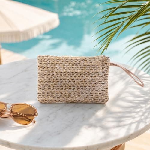 Dooaqiin Bohemian Straw Bags for Women UK, Woven Raffia Clutch Purse with Zipper Wristlet, Summer Beach Handbag for Vacation, Travel and Daily Use, Khaki — view 3