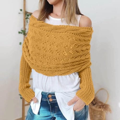 Unisex Polyester Warm Fleece Winter Knitted Scarf for Travel and Outdoor Activities Cold Day Travel Neck Gaiter, yellow, One Size — view 3