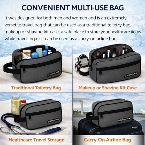 Water-Resistant Toiletry Bag for Men & Women - Lightweight Travel Wash Bag with Multiple Compartments, Compact Dopp Kit Cosmetic Organizer, Durable Nylon Shaving & Makeup Storage Case (Grey) — view 6