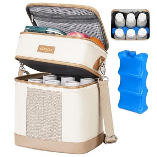 Mancro Double Layer Breastmilk Cooler Bag Fits 6 Bottles Breast Pump