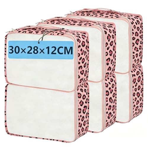 Medium Packing Cubes 6 PCS, 30x28x12CM Same Size Suitcase Organiser Bags, Mesh Packing Cubes for Suitcases Medium Set Only (Leopard Print, 6 x M)