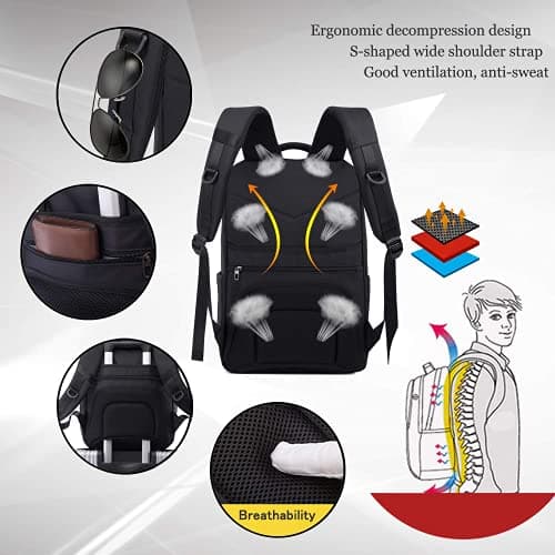 Vodlbov Laptop Backpack, 17 Inch Waterproof Business Travel Work Computer Rucksack Bag with USB Charging Port,Anti-Theft College School Bag,Black — view 6