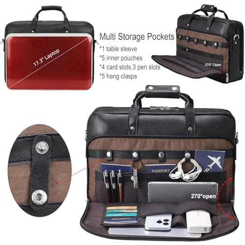 TIDING Men's Full Grain Leather Briefcase for 17 Inch Laptop Waterproof Bag — view 4