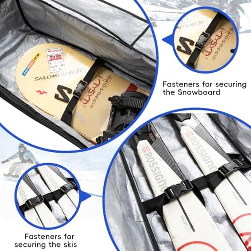 Kioqiear Rolling Ski Bag with Wheels for Air Travel,Padded Double Ski Bag to Hold 2 Pairs of Skis up to 175 or 190 cm. (Grey, 175cm) — view 5