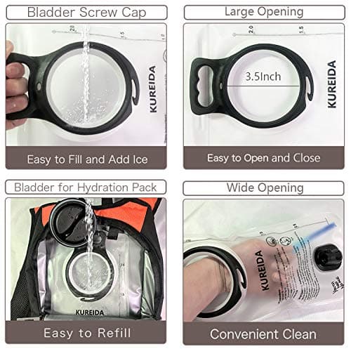 KUREIDA Hydration Bladder 2 Liter Leak Proof Water Reservoir,BPA Free,Wide Opening,Military Water Bladder Combined with Hydration Backpacks for Biking Hiking Running Camping Climbing,White — view 5