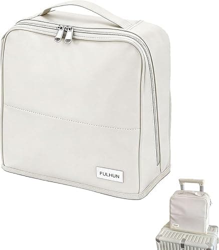 Travel Makeup Bag, Large Capacity Cosmetic Bags with Waterproof Toiletry Compartment, Luggage Strap, Detachable Mirror, and Leather Portable Standing Makeup Bag