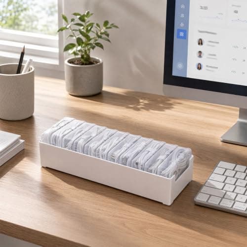 11-Slot Cable Management Box, White Stackable Wire Organizer Clear Cases — view 6