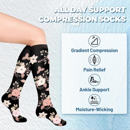 flintronic 6 Pairs Compression Socks for Women & Men, 15-20 mmHg Travel Flight Socks, Enhanced Circulation & Athletic Support, Compression Stockings for Running, Flying, Nursing(9-15in) — view 4
