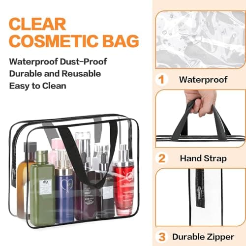 3 Pcs Clear Toiletries Bag, Clear Travel Toiletries Bag, Portable Makeup Organizer Bags, PVC Waterproof Transparent Travel Toiletry Bag with Zippers, for Business Bathroom, Travel Business — view 6