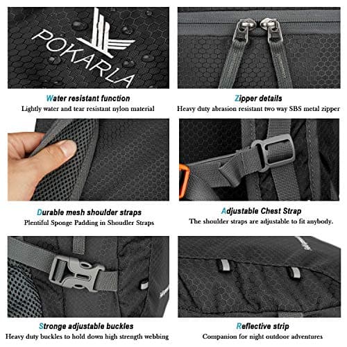 POKARLA 40L Foldable Rucksack Travel Hiking Daypack Durable Lightweight Walking Camping Folding Sports Outdoor Backpack Water Resistant Ultra Packable Carry On Bag Unisex Black — view 5