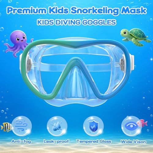 Findway Kids Snorkel Mask, 180° Panoramic Wide View Swimming Goggles, Anti Leak Anti Fog Children Diving Mask with Nose Cover, Swim Goggles for Age 4-16, Two-Tone Frame — view 6