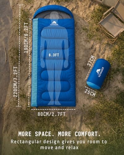 Voyager Sleeping Bag for Adults – Lightweight & Compact, Waterproof, 3-4 Season Warm & Cold Weather, Machine Washable, Ideal for Camping, Hiking & Backpacking, 220x30x80cm — view 4