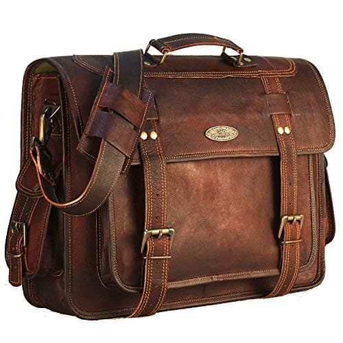 HULSH Leather Laptop Bags for Men Full Grain Leather Messenger Bag Leather Briefcase Computer Satchel Crossbody Shoulder Bag (Medium)