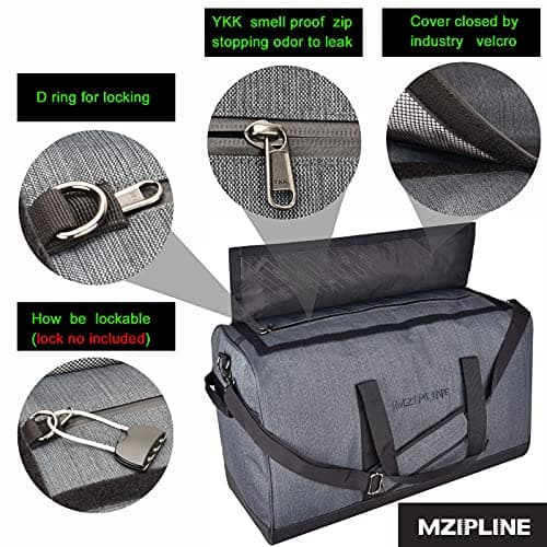 MZIPLINE Smell Proof Duffle Bag,Large Scent Odor Proof Sport Gym Overnight Weekender Bag,Big Capacity Smell Proof Stash Travel Duffel Bag With Carbon Lining, Grey, L, Large Duffel Bag — view 3
