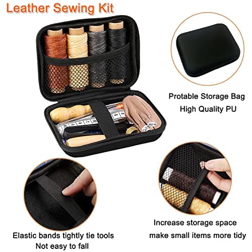 IVODEELA 29 Pcs Leather Sewing Kit, Leather Tool Kit with Needles, Waxed Thread, Thimble, Awl and Storage Bag, Blue — view 3