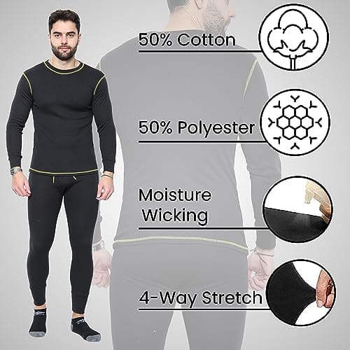 Heatwave Pro Work Mens Thermal Set Baselayer Long Sleeve Top & Long Johns Pants Sets Warm Underwear Trousers S M L XL XXL Winter Thermals, Medium Black — view 2