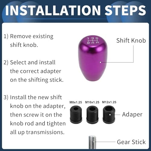 INFINAUTO 6cm 5 Speed Car Shift Knob with 3 Adapter Aluminum Alloy Purple — view 6