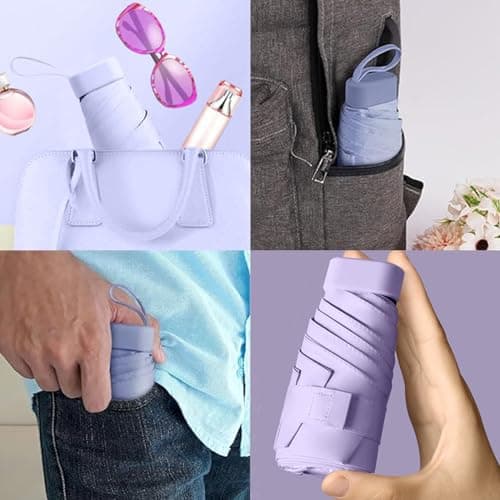 wodehahagou Mini Compact Umbrella with Storage Box - Portable Pocket Folding Travel Umbrella, 6 Ribs, UV Protection for Men & Women (Purple) — view 6