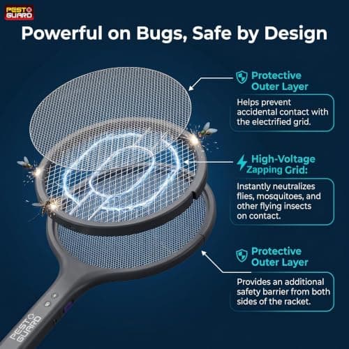 Telescopic Electric Fly Swatter Racket - USB Type-C Rechargeable Bug Zapper with Rotatable Head - Fly Zapper Racket for Mosquito & Flying Insect Control for Outdoor & Indoor - Chemical Free Design — view 5