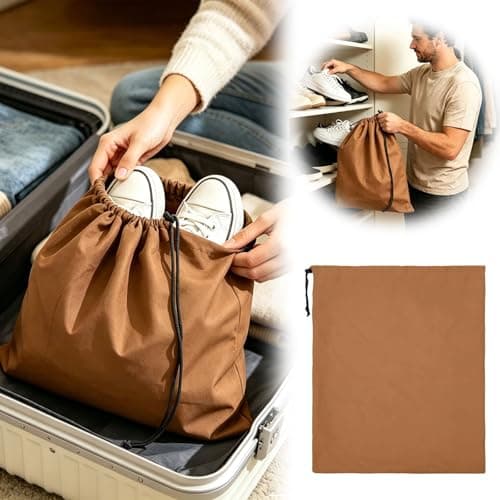 Compact Travel Shoe Organiser for Clean Storage of Equipment on Weekend Trips Business Trips - Improved Lightweight Portable Shoe Bag with Drawstring for (Brown, 45 x 35 cm) — view 3