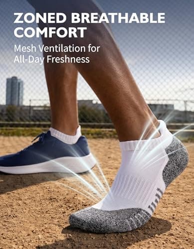 CLOSEMATE 6 Pairs Sport Trainer Ankle Socks for Men(6White,Size XL) — view 4