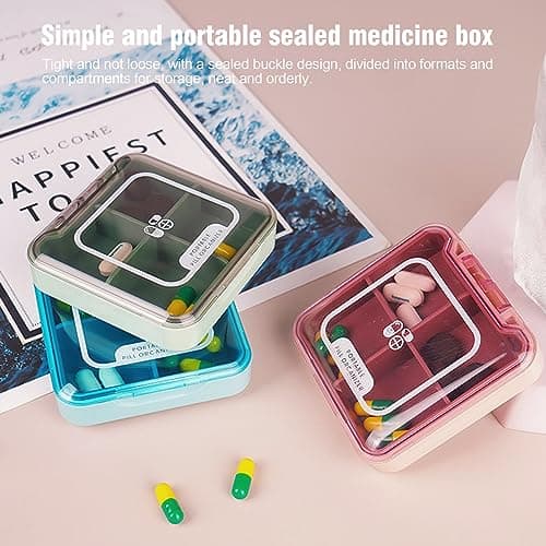 Wisebom Small Pill Box Organizer Mini Travel Medicine Storage Case, BPA Free Portable Tablet Container Holder Moistureproof, 4 Large Capacity Compartments for Vitamins Supplements (Pink) — view 3