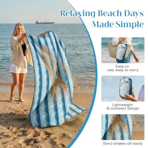 Beach Blanket Sandproof Waterproof, 213 x 244 cm Large Beach Mat with Stakes & Travel Bag,Lightweight,Quick-Dry,Portable Picnic Mat Beach Essentials for Outdoors,Cruise,Picnic & Camping,Message Bottle — view 4