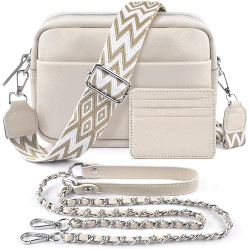BROTOU Crossbody Bag for Women, Leather Handbag & Shoulder Bag with Adjustable Wide Strap, Chain Strap & 3-Slot Card Holder, Camera Cross Body Bag for Lady Girl Shopping Daily Use