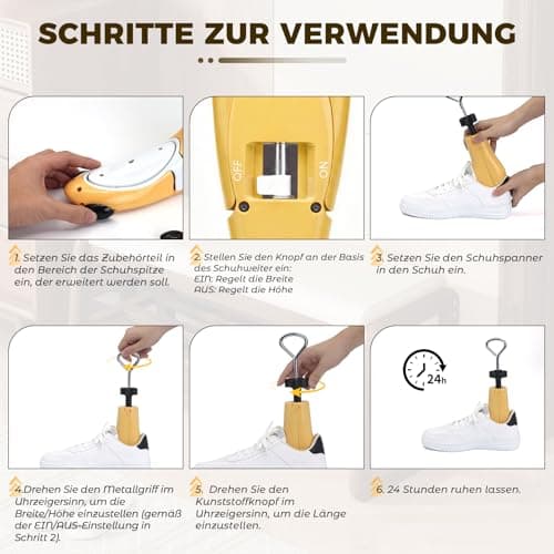 MoeQuliee Shoe Stretcher Men Women - 3-Way Adjustable Shoe Stretcher in Length Width Height Shoe Width for Tight Shoes Shoe Stretcher Shoe Expander for Trainers Boots Hiking Shoes, yellow, Medium — view 5