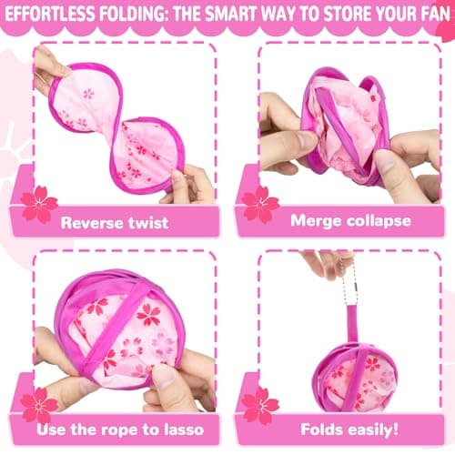 Grantop 8Pcs Japanese Style Foldable Fan Set,Summer Round Folding Hand Fan,Portable Handheld Folding Fan for Festival Costume Party Wedding Gifts Home Decor Home Office — view 5