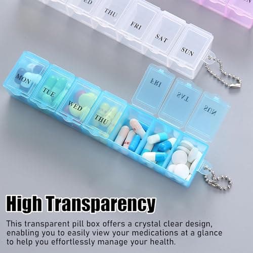 3 Pack Transparent Weekly Pill Box, Once Daily Tablet Organiser, Push Lid — view 5