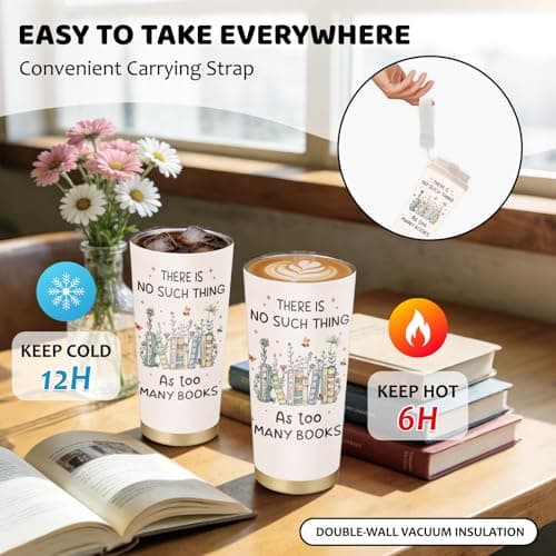 NEIUJADK Book Lovers Gifts Tumbler Stainless Steel 2-in-1 Lid Coffee Tumbler 18 oz Readers Gift Insulated Travel Coffee Mug Book Lovers Reading Accessories Water Bottle for Women Men — view 5