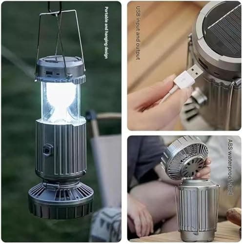 Solar Camping Lantern with Fan, Upgraded Rechargeable 3-in-1 Solar Light, Collapsible LED Camping Lanterns Light Weigh: Fan, Light & Power Bank for Outdoor Adventures (Silver,11 inches) — view 5