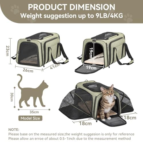 Petsfit Expandable Cat Carrier, Airline Approved Soft-Sided Pet Travel Bag for Small Dogs & Cats, Dual-Sided Extension Up to 5kg, Washable Grey Pet Carrier for Travel — view 2