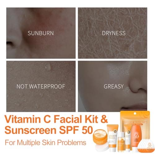 10Pcs Vitamin C Skincare Set & Facial Kit for Outdoor & Beach, Travel Size Skincare Set with Cleanser, Toner, Moisturiser & Sunscreen SPF 50, Brightening Anti-Aging Gift — view 4