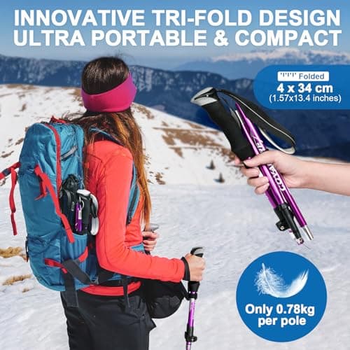 covacure Hiking Poles, 7075 Aluminum Tri-fold, Adjustable Height, 2PCS — view 3