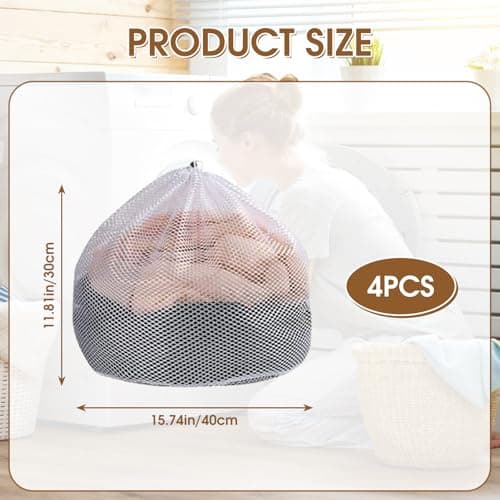 4 Pack Mesh Laundry Bags, Drawstring Lock Washing Machine Net Laundry Bags 30x40cm, Wash Bags for Delicates, Bras, Underwear, Socks, Baby Clothes, Travel Dorm Lingerie (white) — view 3