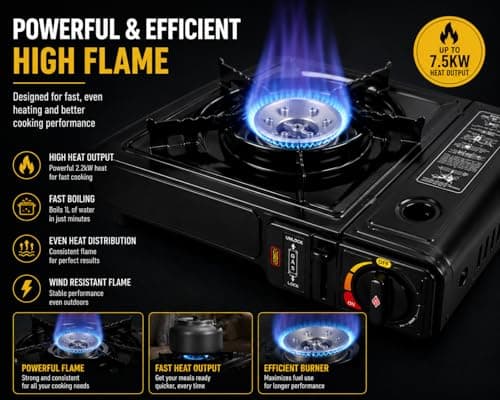 Portable Camping Gas Stove with 4 Butane Gas Canisters & Carry Case – Portable Butane Gas Cooker for Camping, Caravan, Fishing, BBQ & Emergency Cooking – Single Burner Portable Stove — view 6
