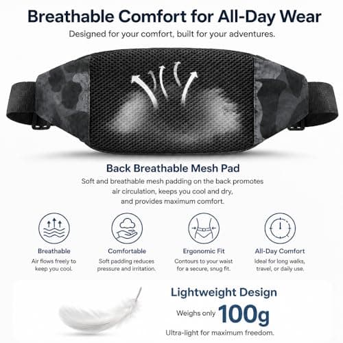 Waterproof Bumbags Waist Fanny Pack Running Belt Ladies Fashion Bum Bag with Adjustable Belt for Sport Running Hiking Jogging Travel Dog wolking Women Men (01CamoBlack) — view 4