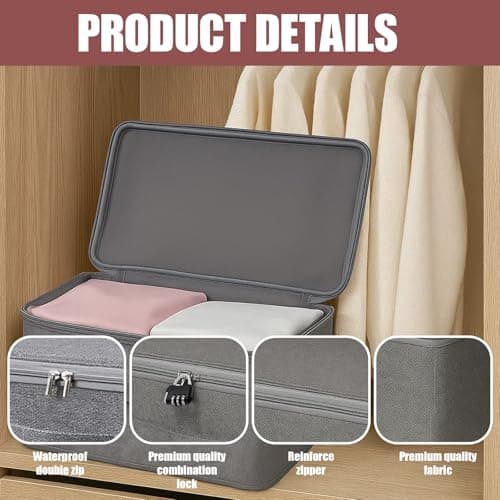 Lockable Storage Box, 2 Pack with Combination Locks, Secure Fabric Storage Box with Lock for Wardrobe, Under-Bed, Dorm Room, Travel, Large Size 30 x 20 x 14 cm — view 3