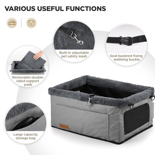 Upgrade Dog Booster Seat for Small Dogs,Dog Car Seat with Sturdy Metal Frame and Waterproof Leather Material for Small Pets up 20 lbs,Portable Travel Carrier with Storage Pocket — view 4