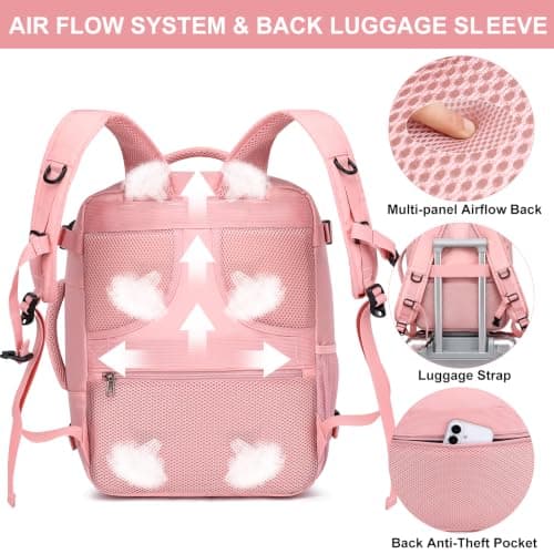 WENIG 40x30x20 Ryanair EasyJet Eurowings Wizz Air Cabin Bag Underseat 24L Travel Bag for Women Hand Luggage Backpack Carry-ons Cabin Size for Airplanes Flight Travel Ruscksack Fit 14 Inch Laptop,Pink — view 6